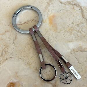 Pandora Taupe Leather Clasp Opener Key Chain Bag Charm - Collectible